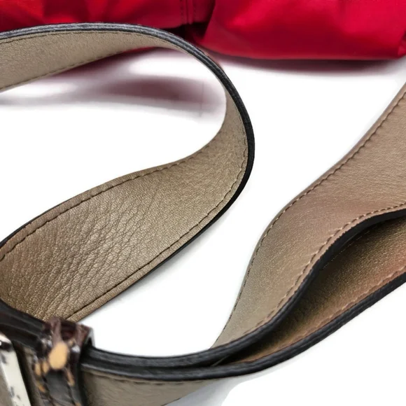 Brighton GoGo Red Nylon Black-Tan Snake Print Leather Convertable Crossbody Bag - Picture 8 of 16